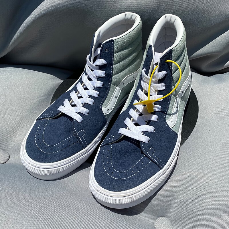 万斯(vans)蓝色拼接sk8hi高帮帆布鞋大码48男鞋秋冬复古板鞋男 蓝色