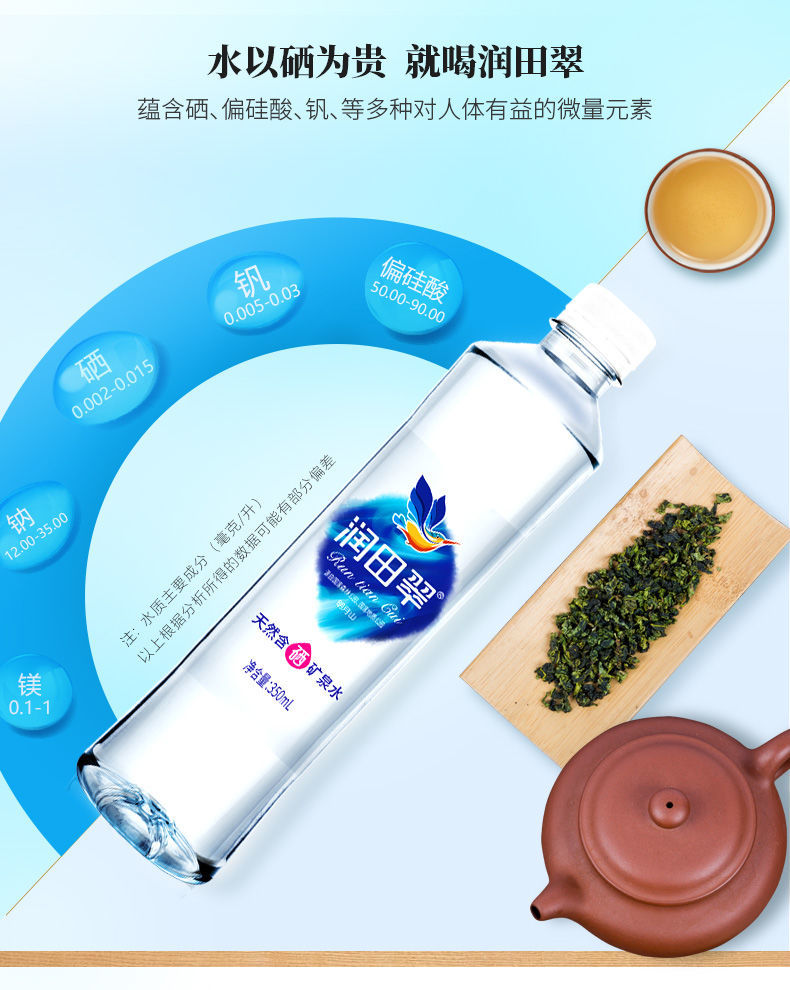 5折润田翠含硒矿泉水500ml24瓶江西宜春明月山温汤富硒饮用矿泉水500