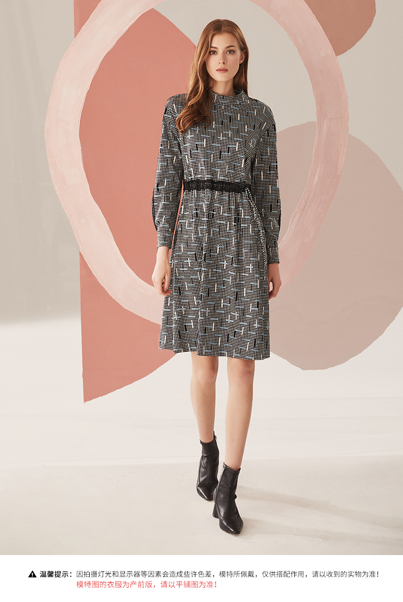 雅迪斯artis女装 黑格子拼色立领连衣裙as1317020-035 如图 36【图片 