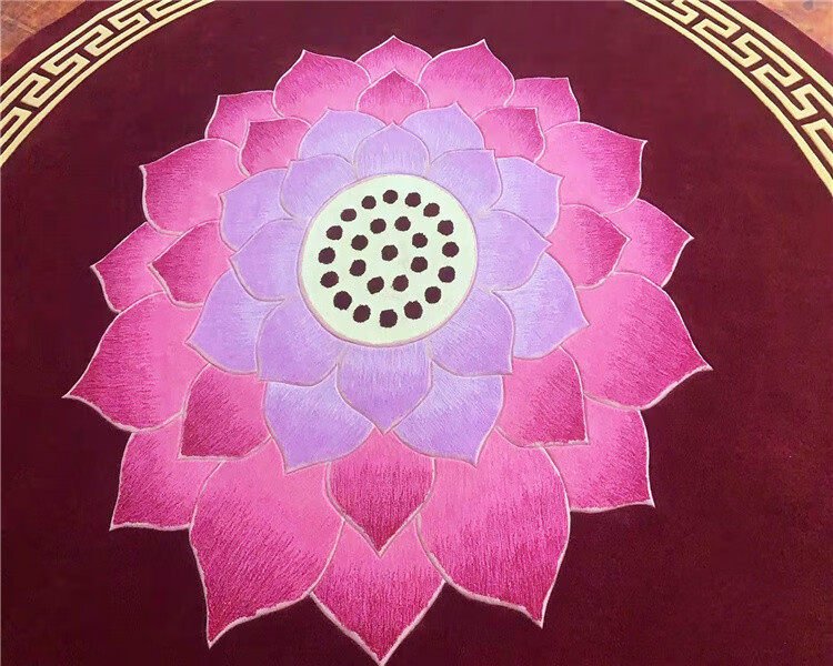 会议室别墅红色荷花圆形佛教寺院庙佛堂禅意莲花中式客厅羊毛地毯定制