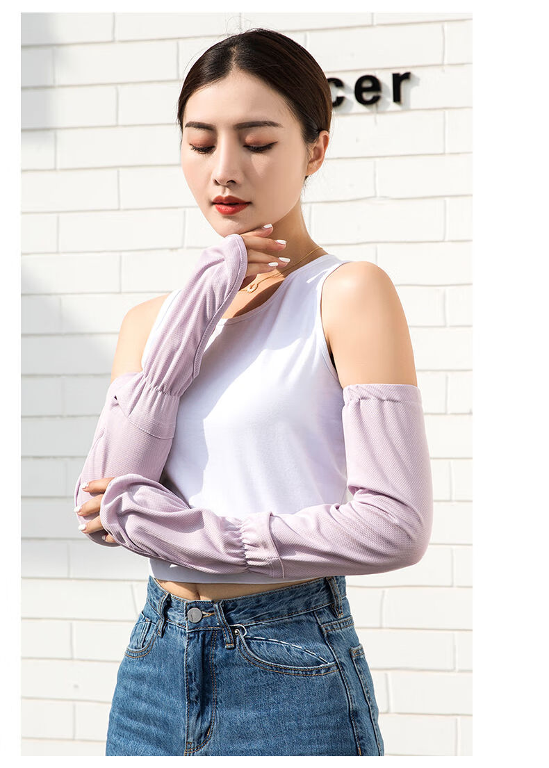 黑泽木夏天袖套女骑车夏季半指防晒手套袖套女长款透气棉布开车骑车护