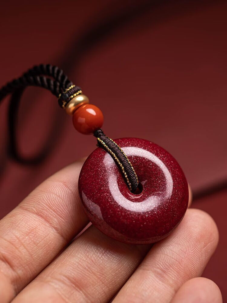 天然朱砂紫金砂平安扣吊坠女项链挂件本命年报平安情侣款紫砂平安扣