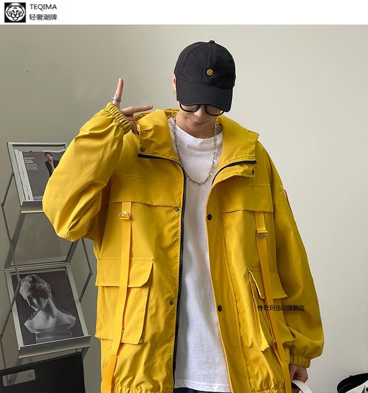 香港夹克男儿童运动鞋日系工装连帽夹克男大码防风上衣服春季潮牌痞帅