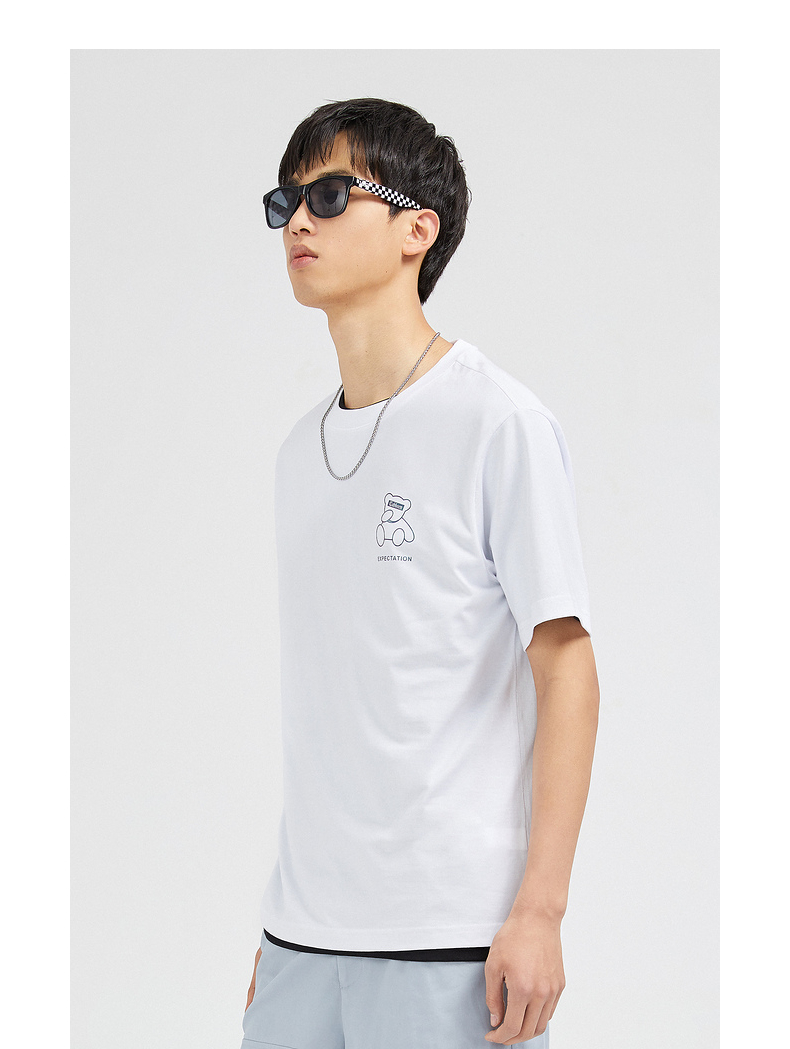 cabbeen/卡宾男装休闲圆领短袖t恤2021新款潮流卡通小熊印花a 漆黑色