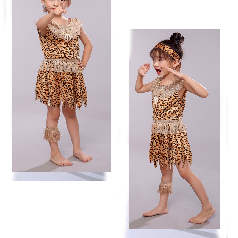 小孩子穿的chanvenuel非洲鼓演出服儿童印第安土著人服装幼儿原始人