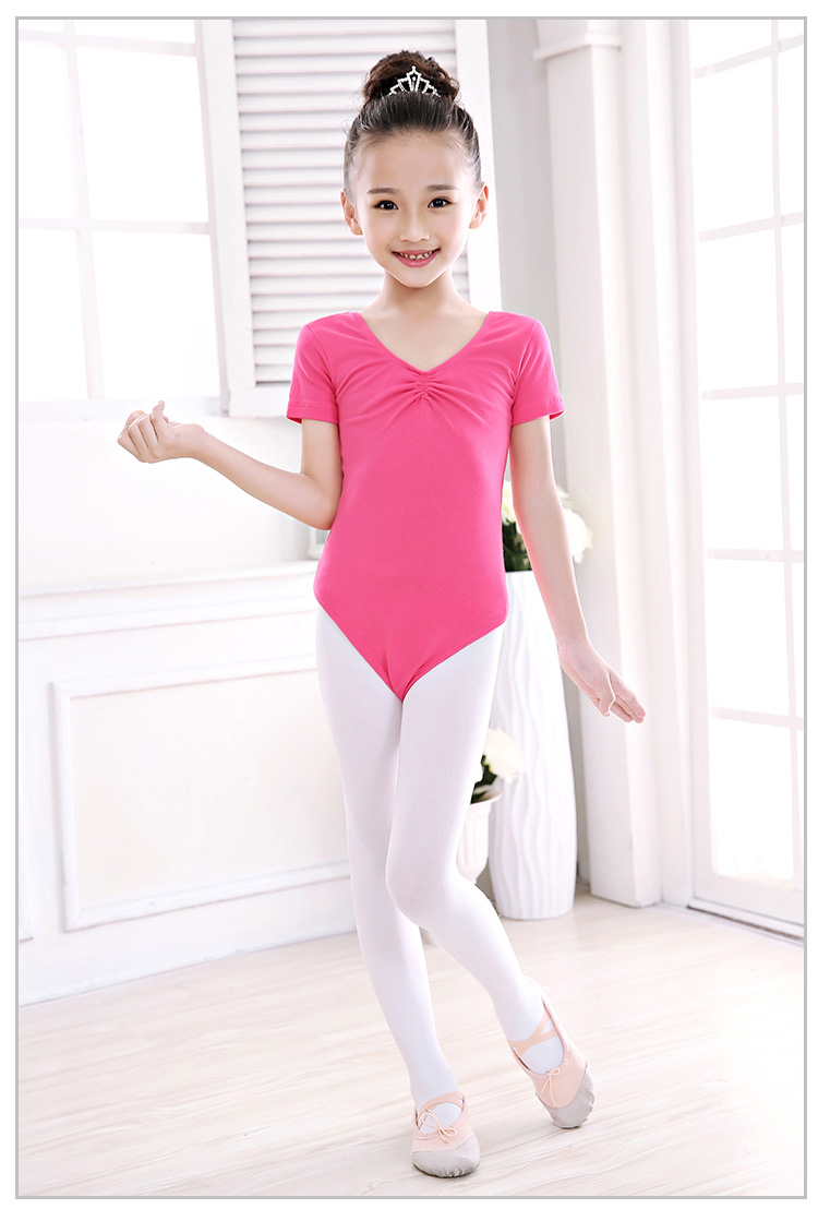 儿童舞蹈服女童练功服演出服连体形体女孩夏短袖芭蕾舞跳舞衣服装淡