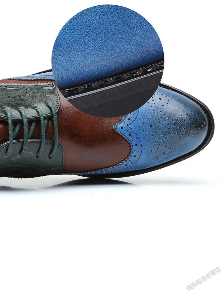 萨奇袋鼠新款雕花英伦风男鞋拼色皮鞋复休闲皮鞋大码男鞋棕色47