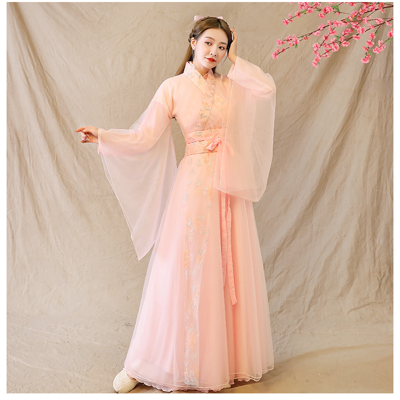 阿亨毕业成人礼汉服女小品古筝演出服学生汉服仙女古装粉色飘逸超仙