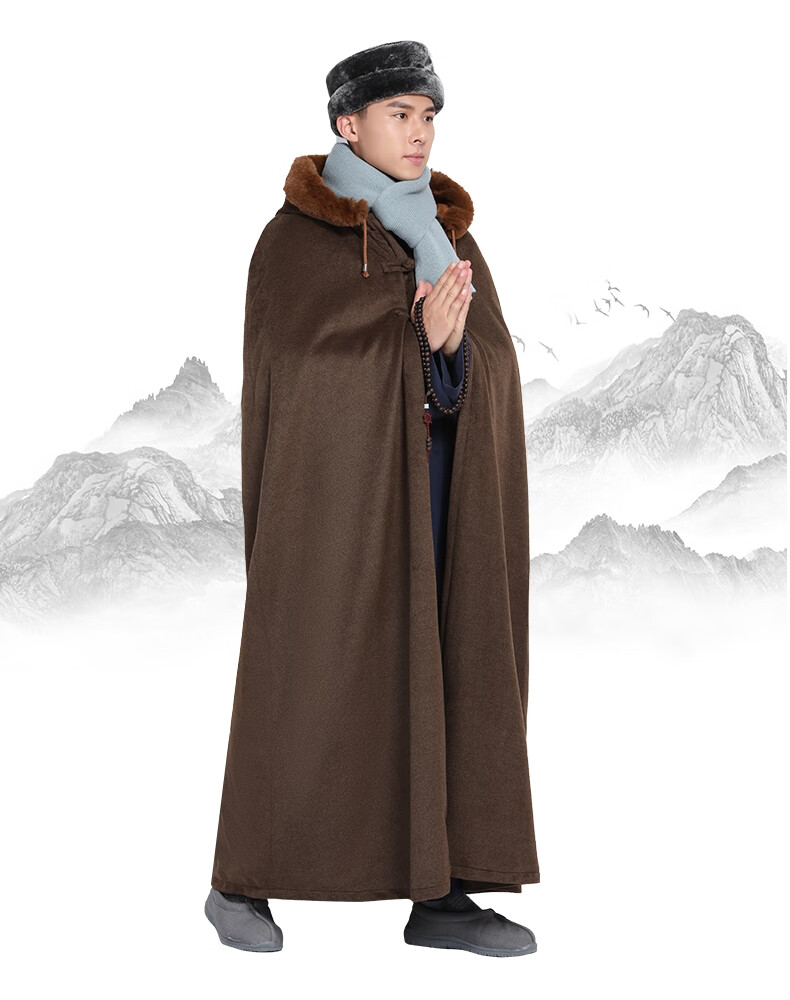 禅修打坐披风斗篷披肩加厚绒僧服保暖风衣僧衣大衣僧装居士服男女