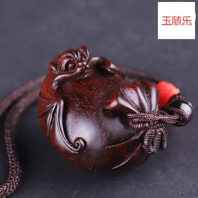 玉随乐 蝙蝠钱袋手把件 印度小叶紫檀木手工雕刻男士随身把玩件招财
