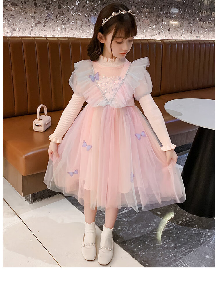 女童秋季连衣裙2021新款儿童蝴蝶公主裙小女孩毛衣裙中大童仙女裙