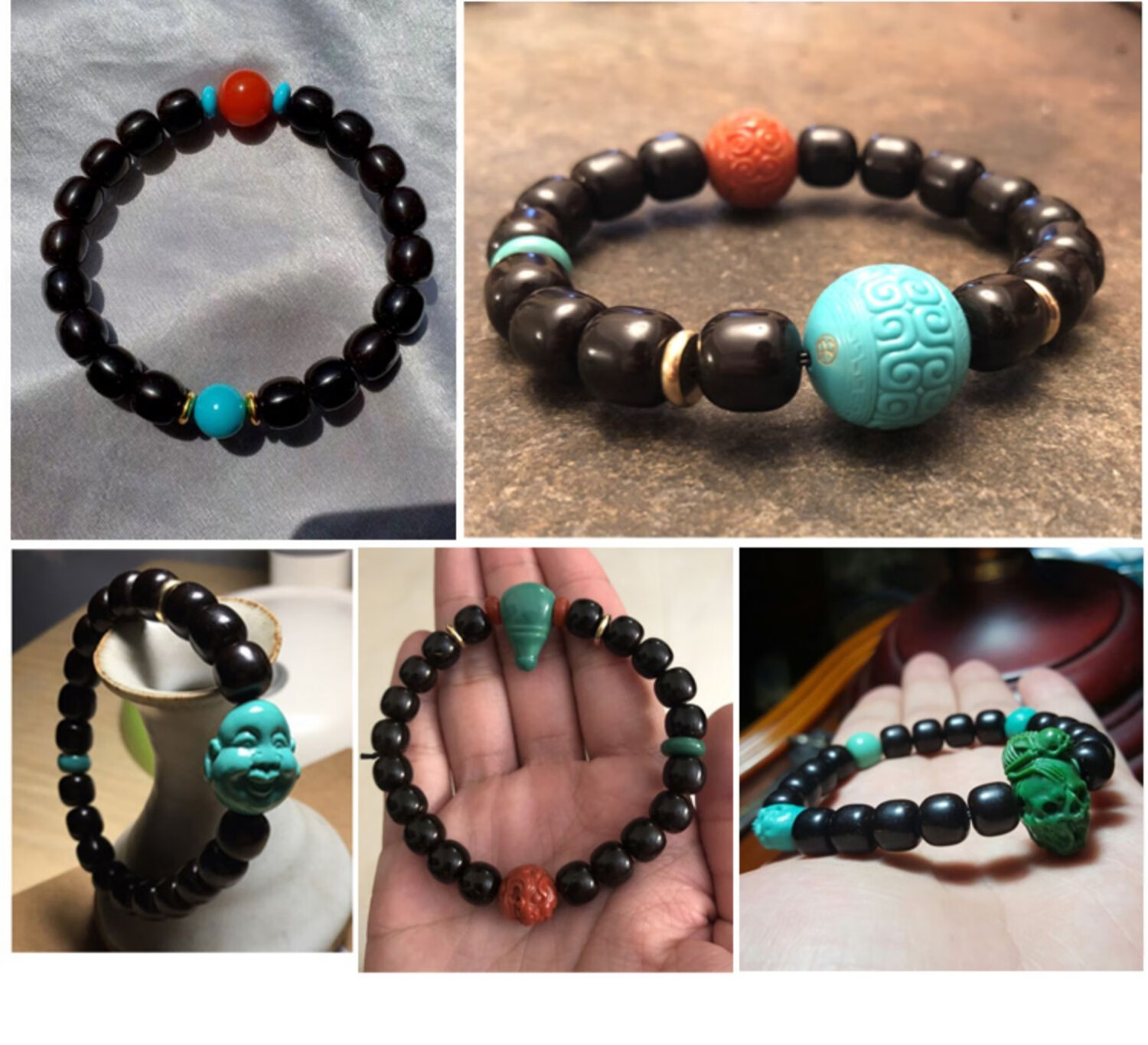 豪珠印尼黑金椰蒂手串单圈佛珠原色散珠手链男天然原生态珠耶椰帝椰壳