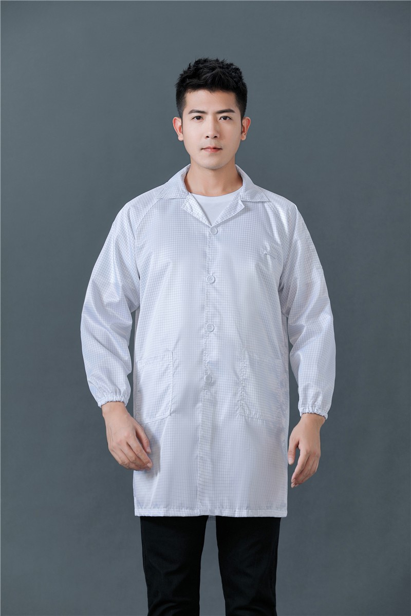 工作服電子廠無塵衣服防塵服工裝可開票 藍色翻領靜電大褂(不含褲子)