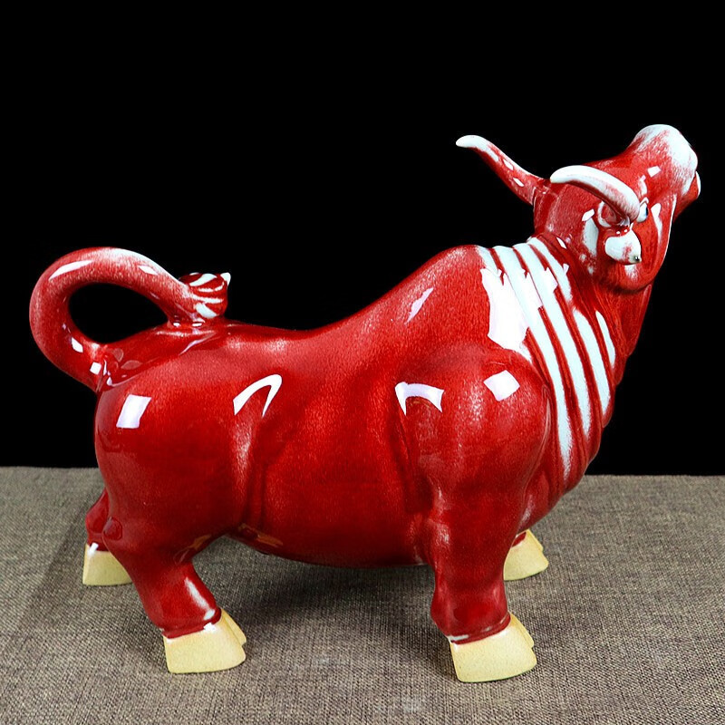 景德镇你之恋陶瓷办公室桌面装饰品摆件牛转乾坤朗红窑变红釉牛气冲天