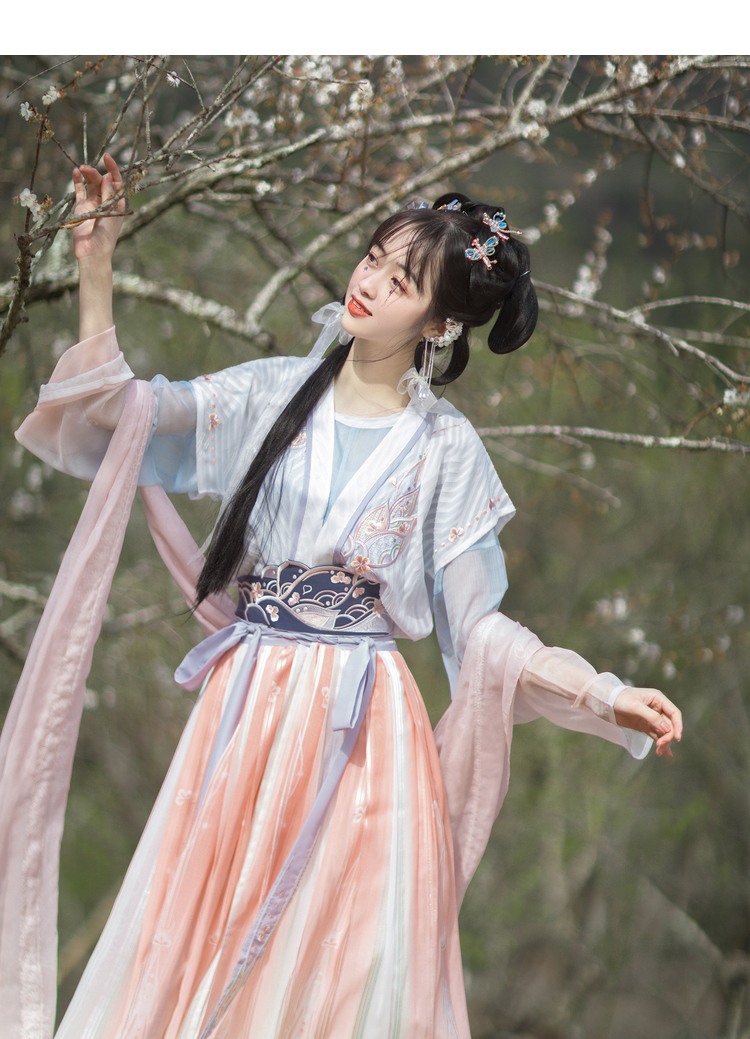 汉尚华莲白露未央汉服女唐制套装唐背子圆领大襟衫齐腰褶裙秋装圆领