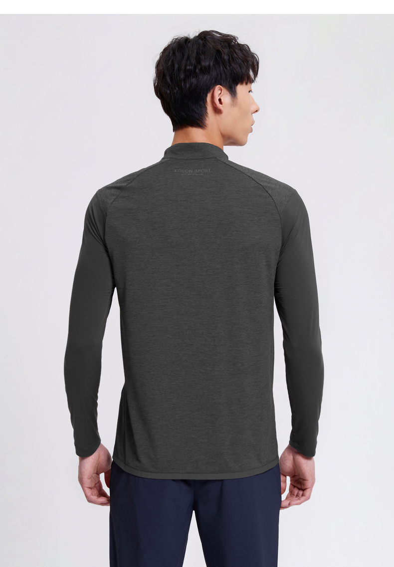 kolonsport可隆户外休闲衣男款修身打底衫弹力半拉链运动长袖t恤灰色