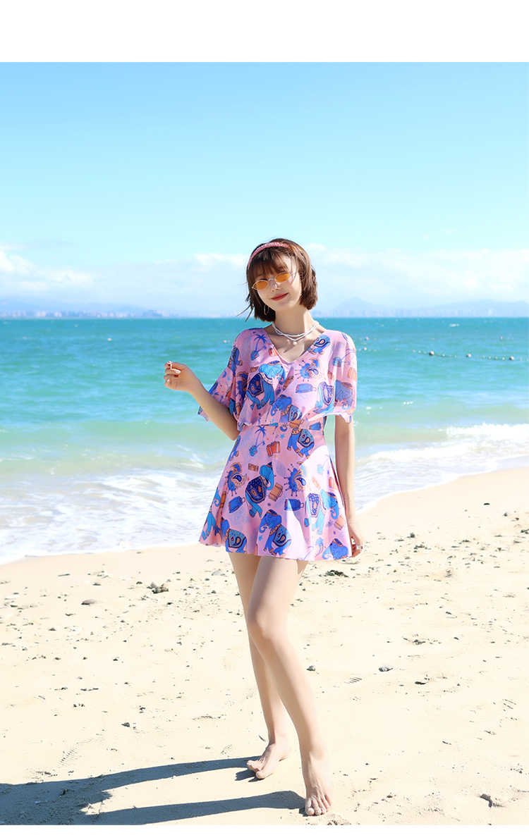 宜肤游泳衣女大码保守连体裙式平角遮肚显瘦性感韩国温泉学生泳装