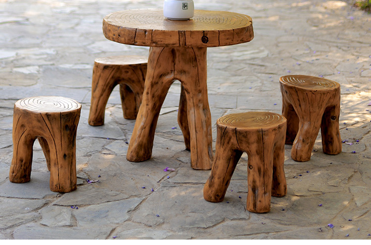 树根户外桌椅庭院仿木室外桌凳花园阳台喝茶桌圆桌树皮