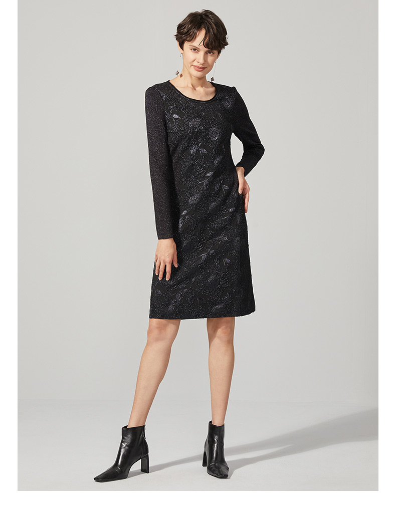 皮尔卡丹女装时尚藏蓝色针织连衣裙修身显瘦秋冬a字裙dp84ch71n0蓝色