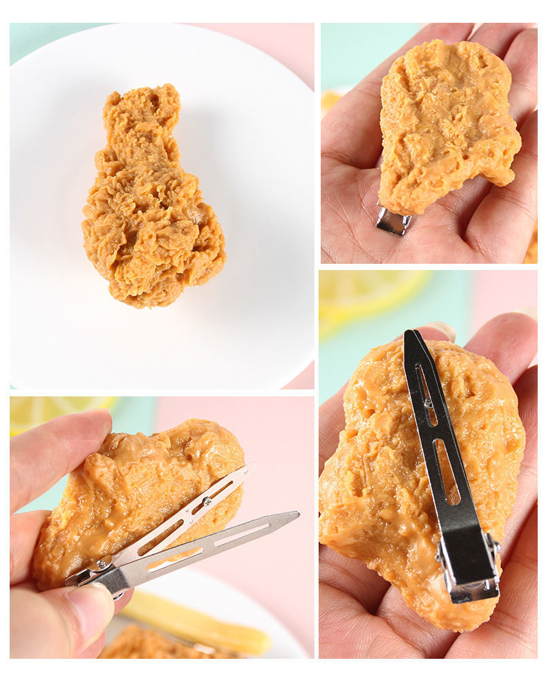 朋趣炸鸡腿鸡翅发夹设计边夹ins仿真食玩搞怪炸鸡腿发饰发卡礼物