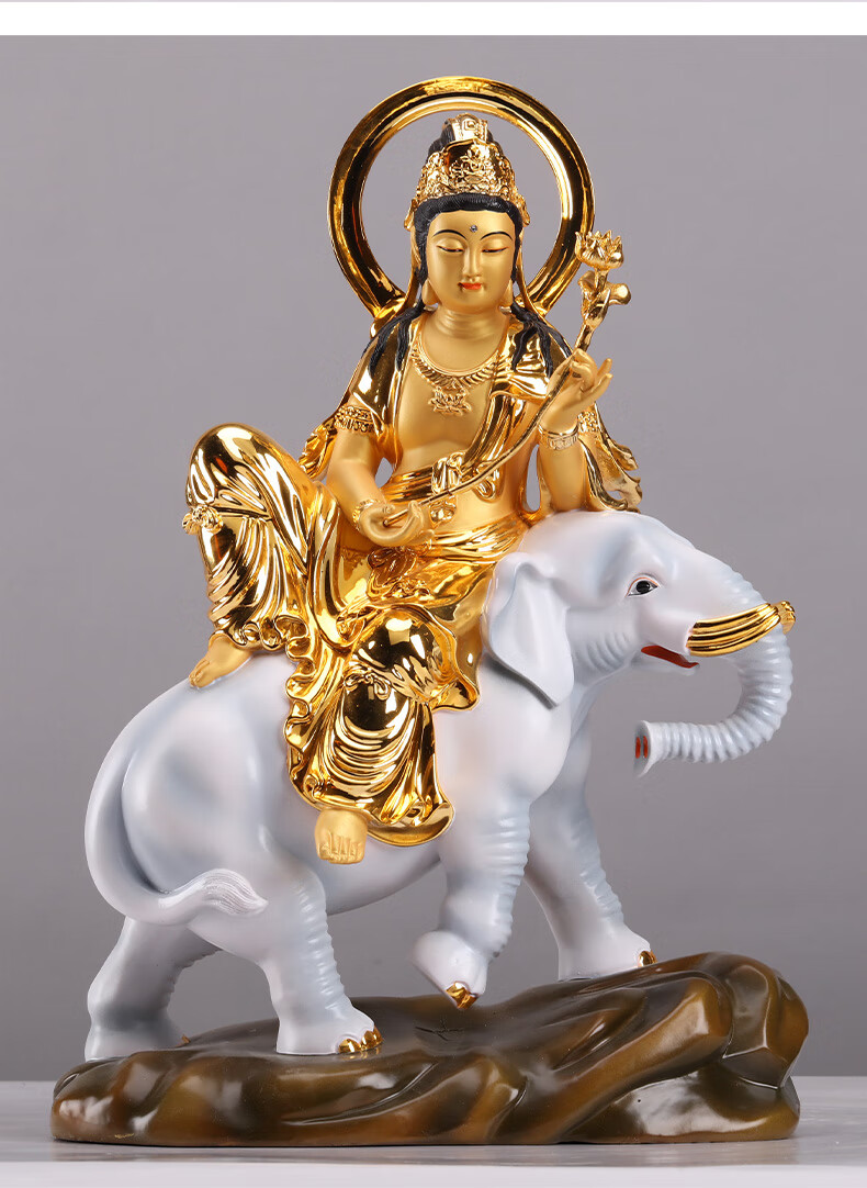 三漫陀全铜贴金42cm五台山文殊菩萨佛像华严三圣普贤菩萨居家摆件