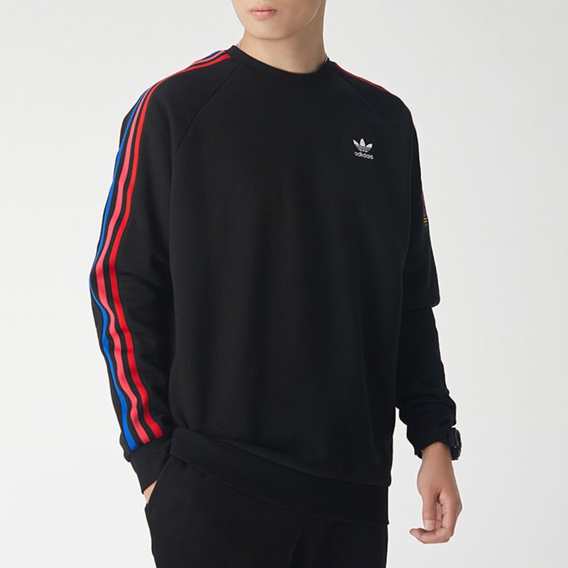 adidas阿迪达斯三叶草新款男装小logo刺绣运动服潮流舒适休闲圆领卫衣