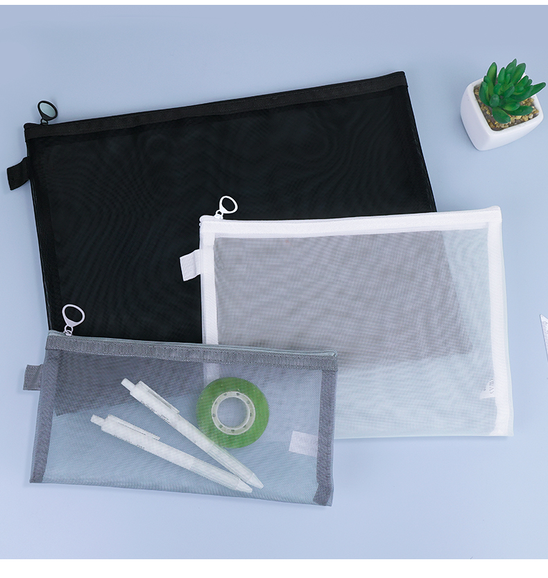山柏透明简约网纱文件袋笔袋档案袋拉链式资料袋文件收纳袋作业书本