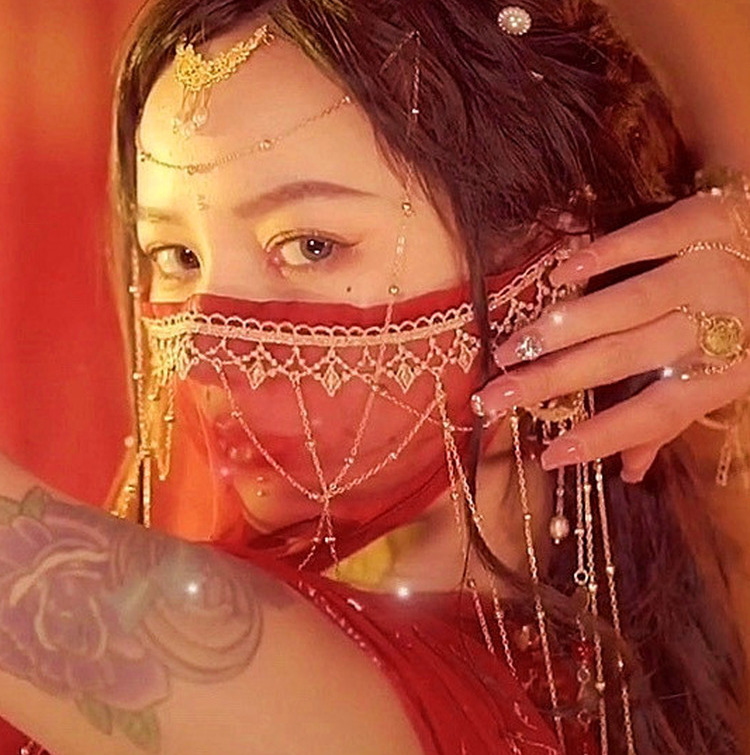 蝴蝶萱红色吊坠面纱古风遮脸流苏面帘宫廷风古代头饰配件蓝紫色流苏