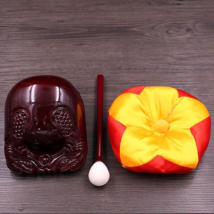 念经小木鱼法器实木打击乐器道家木鱼棒老式道家摆件念经用的寺庙 6寸