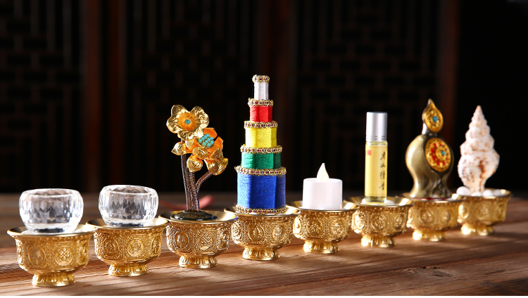 佛前供具套装纯铜佛前密宗八供套装组合朵玛食子海螺家用供具摆件八供