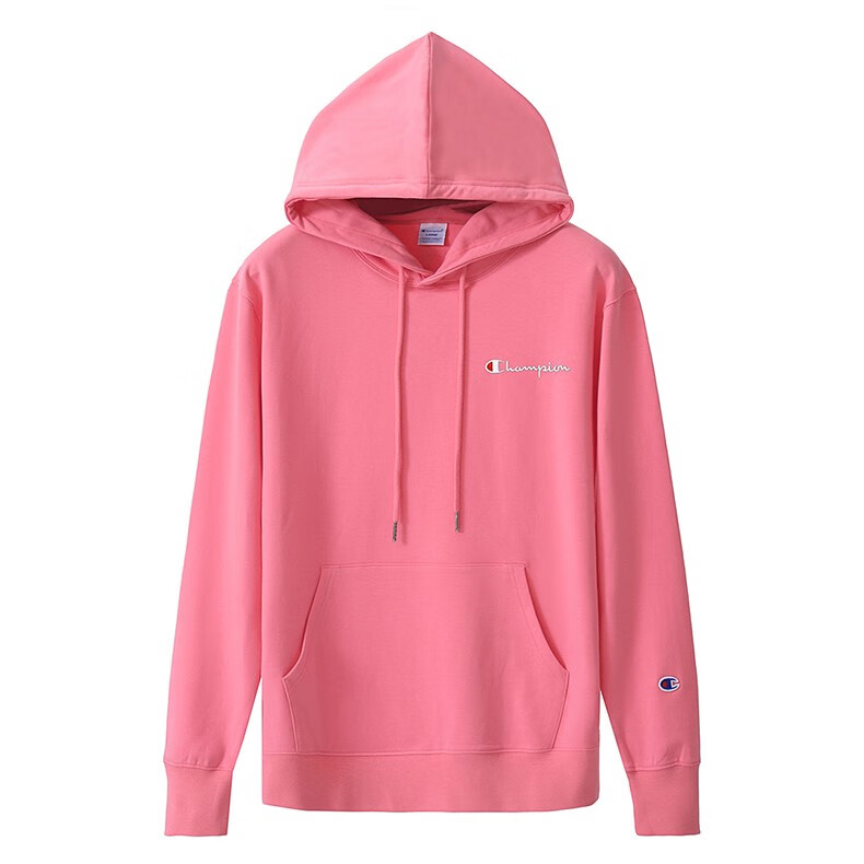 日版冠军卫衣连帽衫男女情侣秋冬潮牌宽松小c标刺绣字母 深粉色—2036