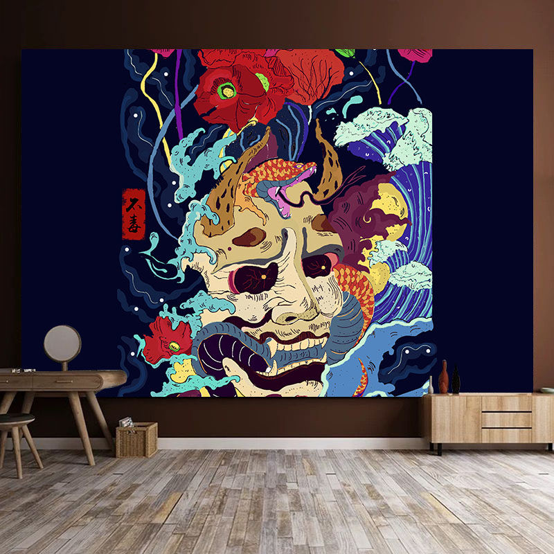 益蔻网红日式浮世绘般若个性直播背景布宿舍房间卧室装扮装饰挂布 eb