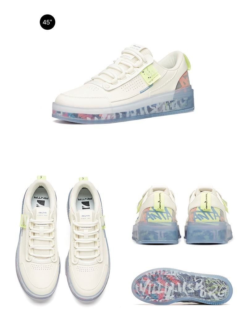 安踏男鞋板鞋2022秋季新款stash联名款时尚小白鞋运动男鞋 象牙白