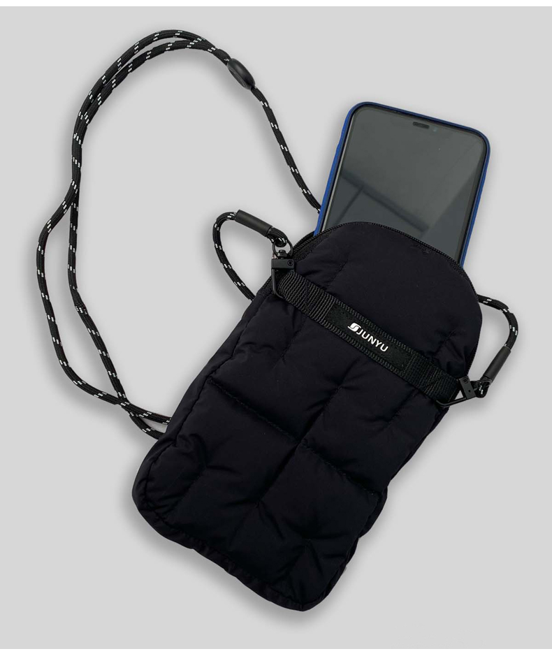 君羽鹅绒手机背包可调节挂绳多功能手机袋背袋黑色