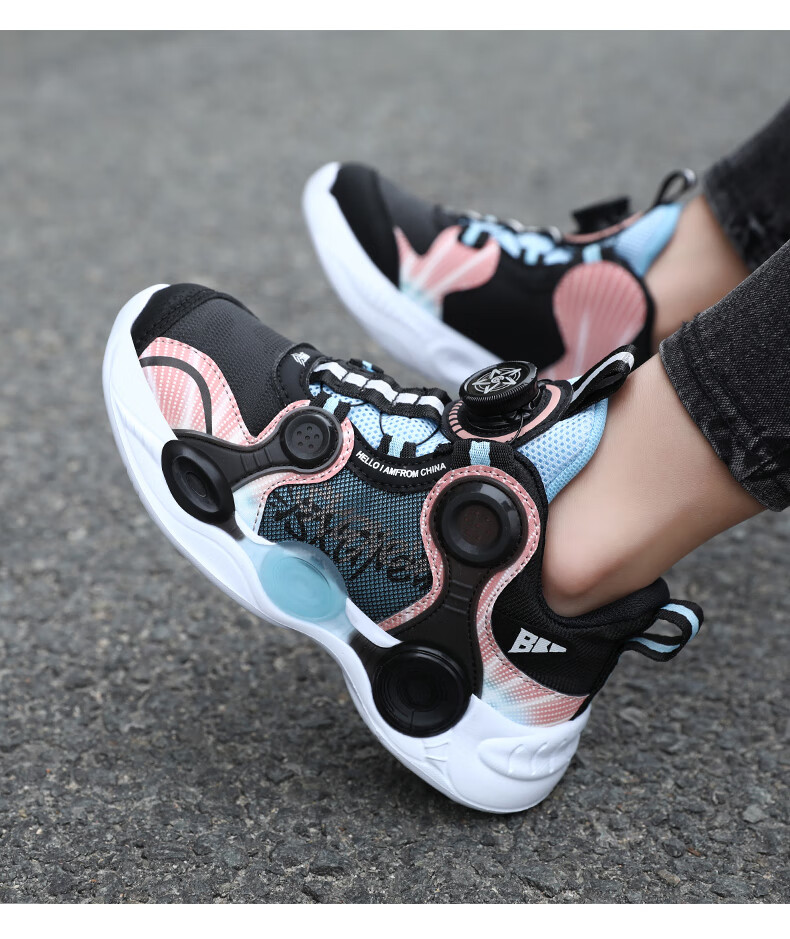 中学生运动鞋冬季皮面女旋转纽扣鞋高帮老爹鞋秋冬初中大童运动鞋