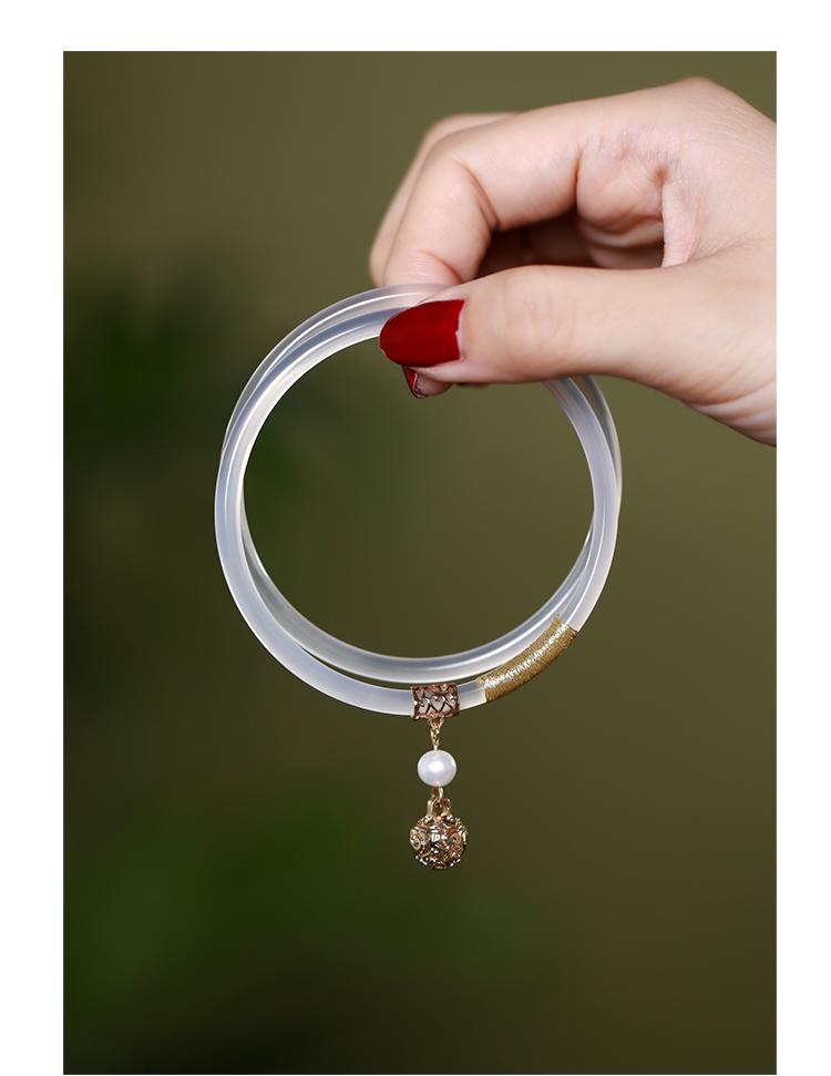 叮当镯铃铛手镯女玛瑙玉髓镯子细条女款古风少女七夕礼物 素心 白色5