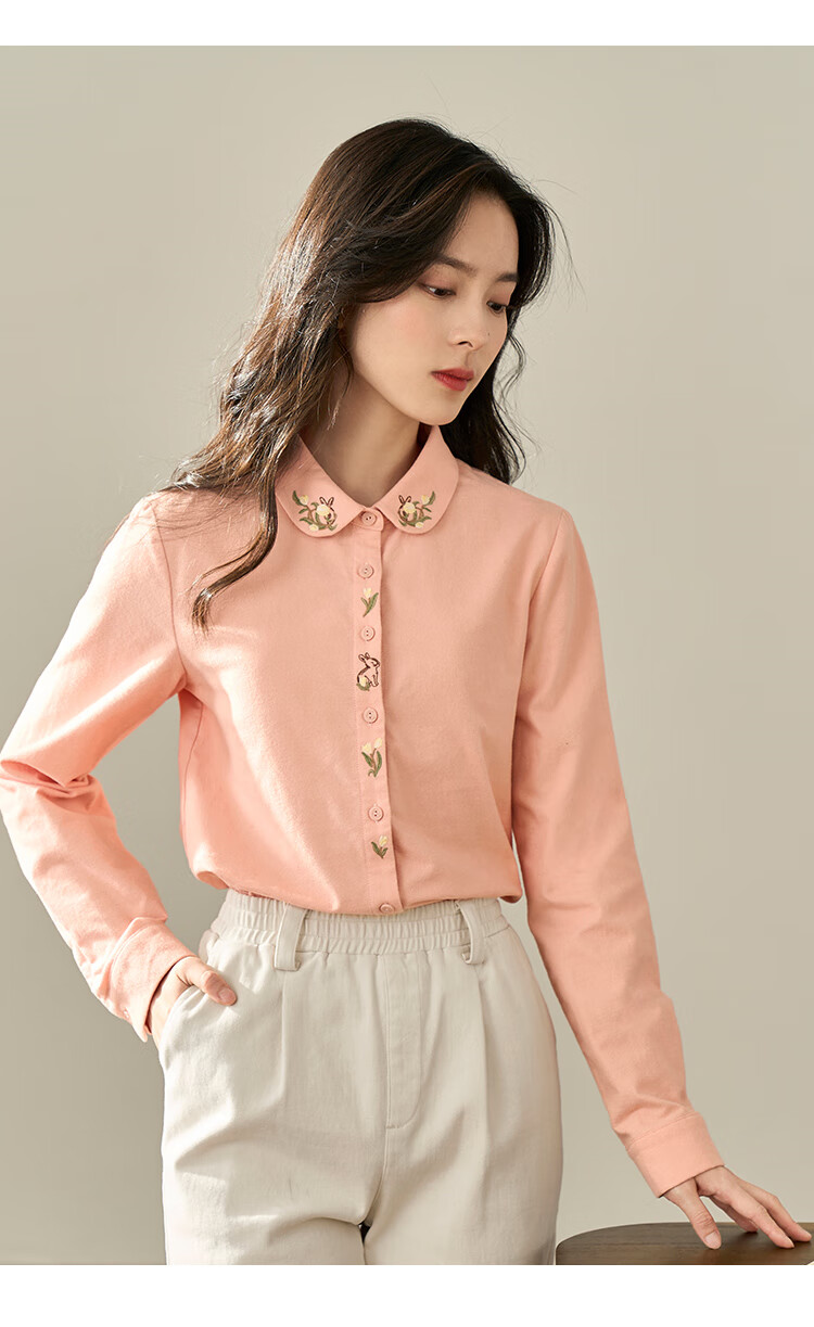 茵曼(inman)2022冬女装新款田园时尚领口精致绣花圆角翻领开衫长袖