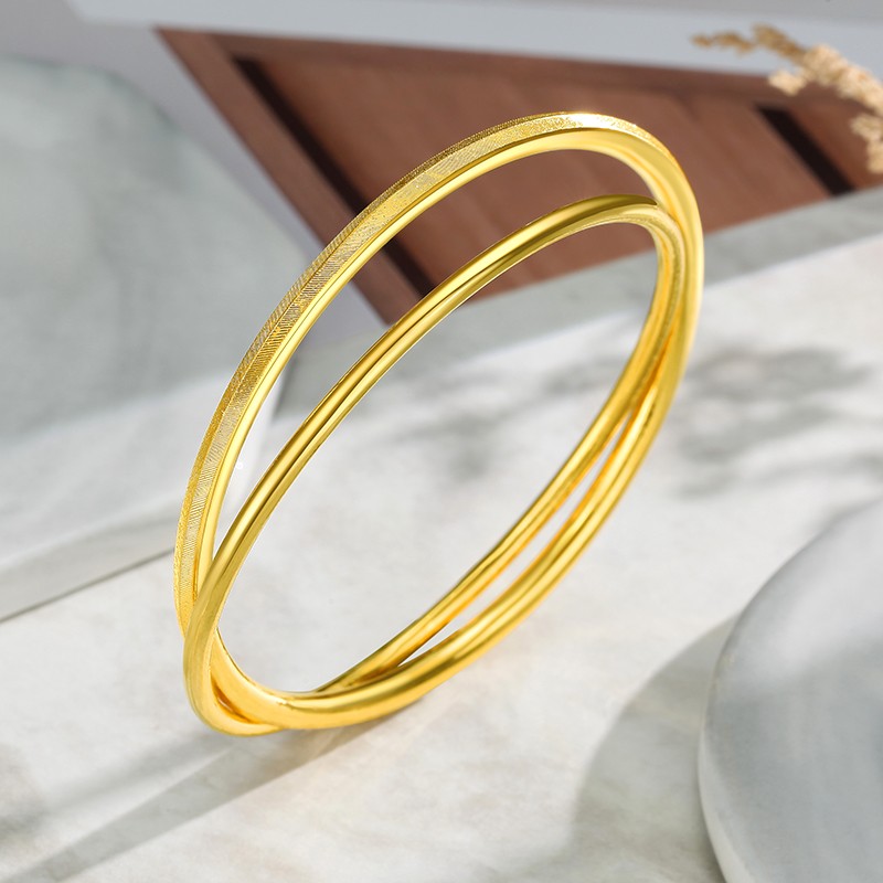 潮宏基 双生 黄金手镯女士足金手镯金镯子时尚手环双环手饰金饰三金
