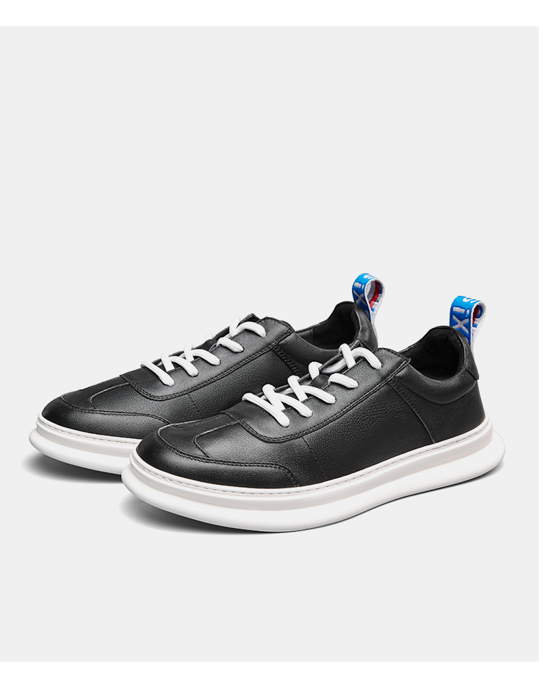 意尔康男鞋 牛皮时尚休闲鞋男简约系带舒适轻便低帮板鞋男 黑色 39