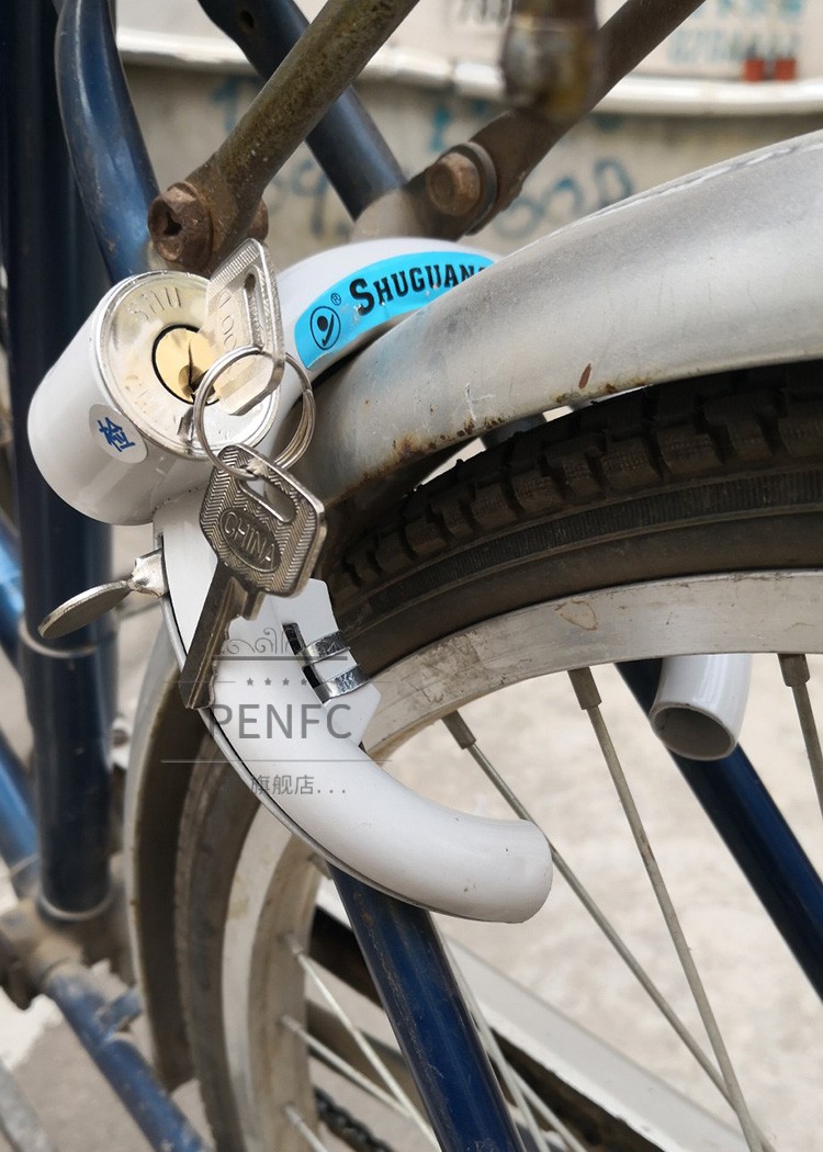 自行车车锁固定锁防盗锁老式圆圈锁单车钢管锁马蹄锁蟹钳锁弹簧锁黑色