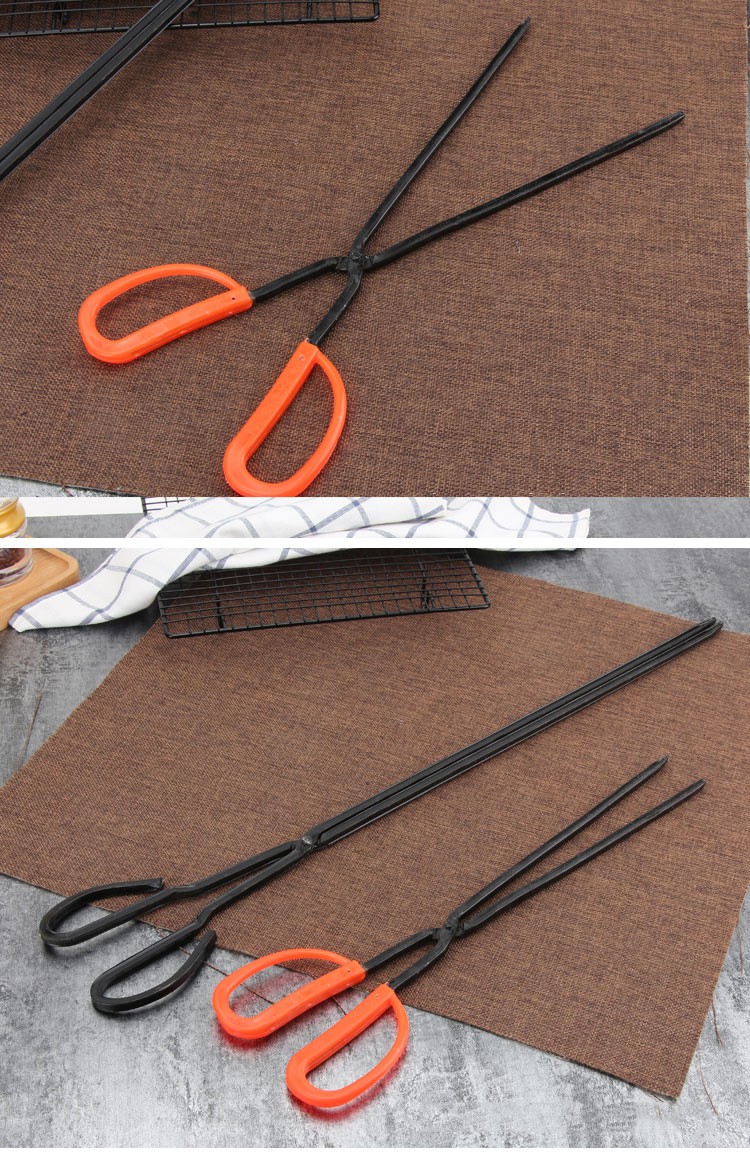 木炭夹碳夹子火钳加长型厨房烧烤常用工具配件长柄扁头垃圾夹纯黑红胶