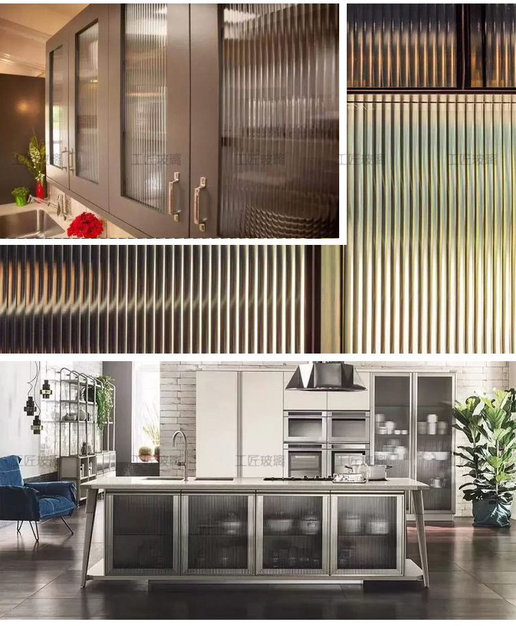 超白长虹玻璃移门瓦楞聚光水纹艺术不锈钢边框隔断热弯钢化