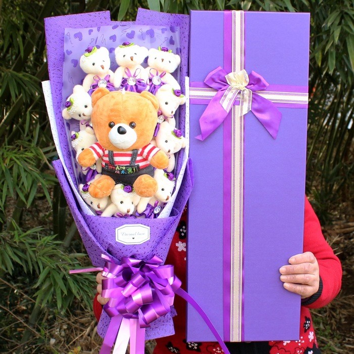 迪士尼disneyney99爱心熊卡通小熊抱心熊手捧花情人节圣诞节生日毛绒