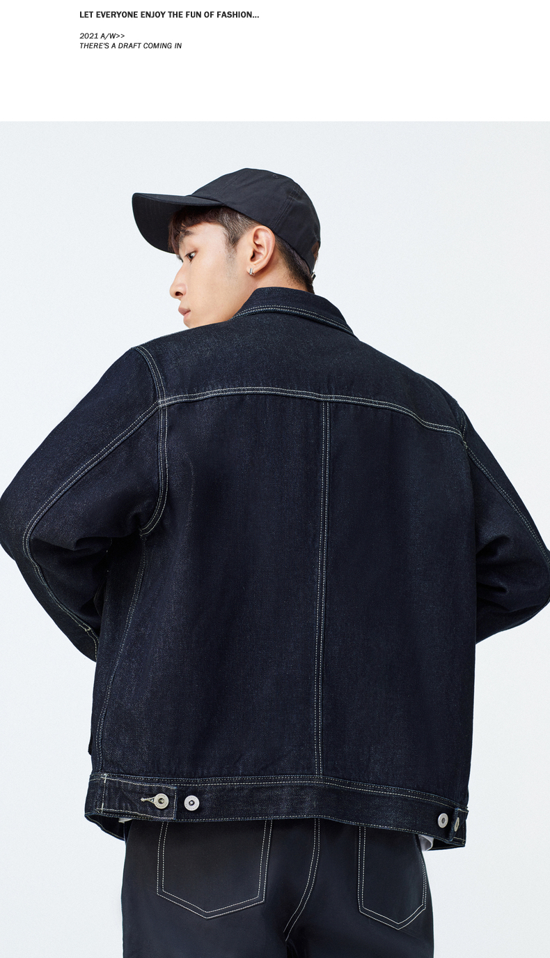 太平鸟男装 牛仔夹克男2021年秋季新款灯芯绒拼接复古工装外套男 藏蓝