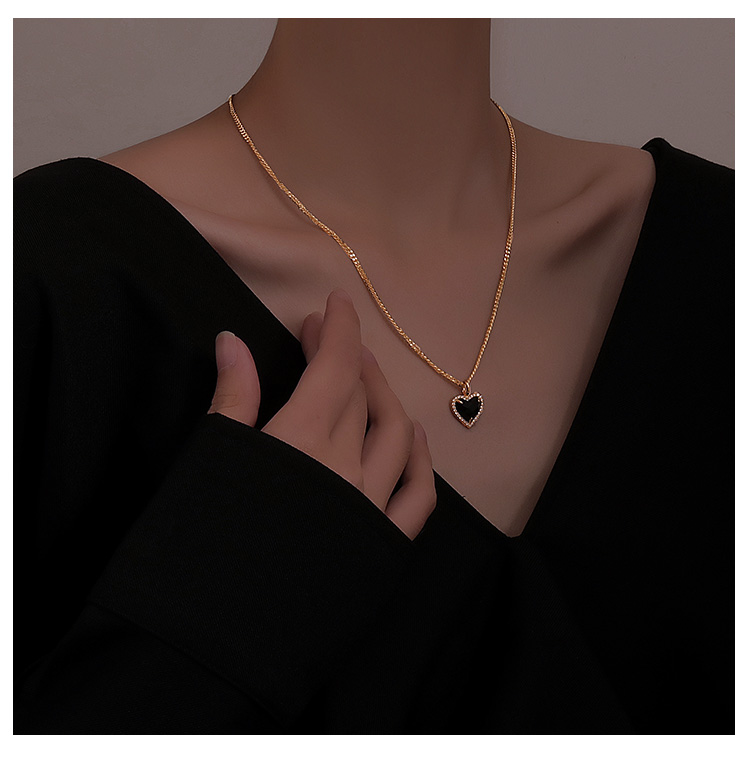 贡弗欧美轻奢气质简约黑色爱心吊坠项链女ins潮网红冷淡风个性锁骨链