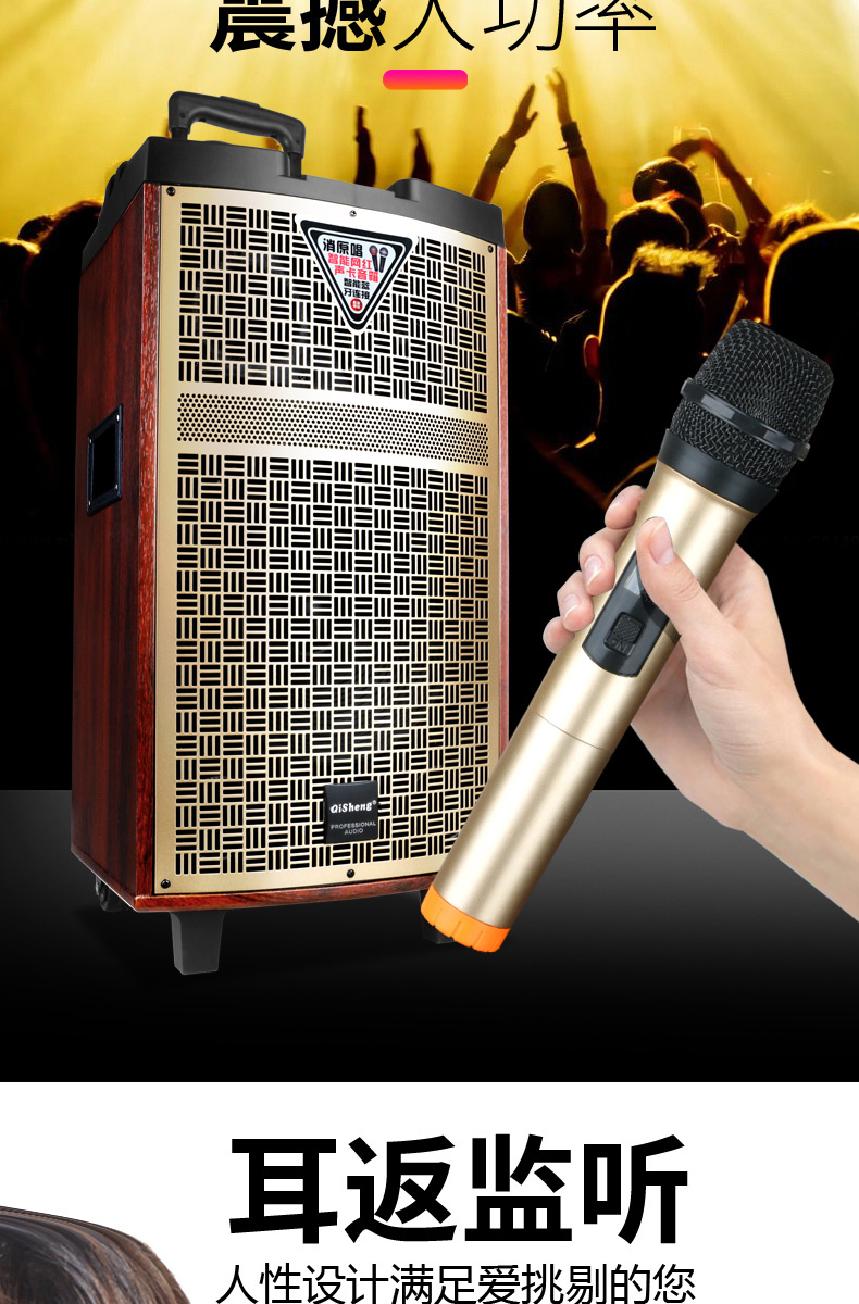 奇声广场舞音响户外直播演出音箱15吋三分频大功率卡拉ok一体机k歌