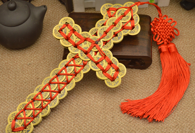 铜钱剑五帝金钱剑仿古财道士纯铜道教法器护身摆件挂件 铜钱剑双排