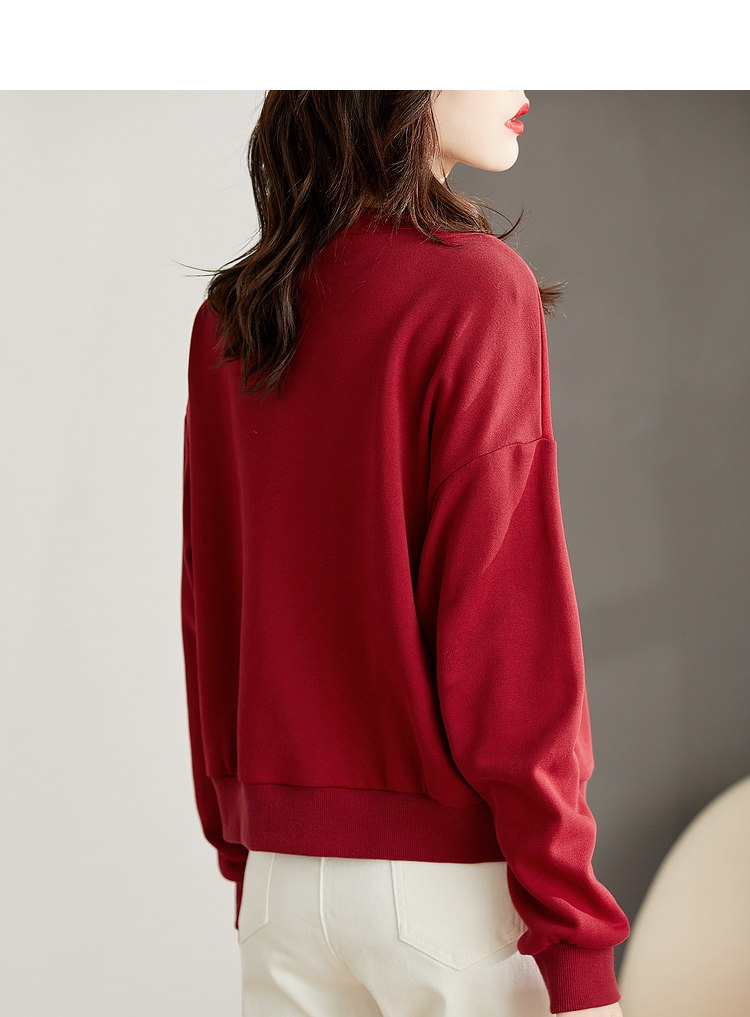 尚都比拉2021年秋季新款趣味钉珠印花套头圆领卫衣女 铁锈红 s