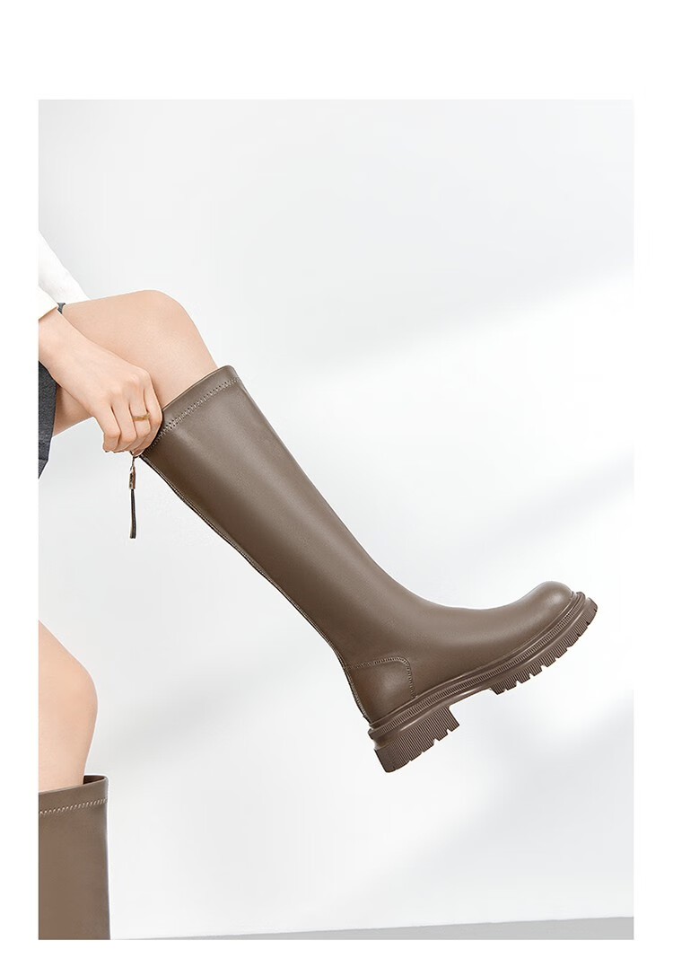 卓诗尼长靴女长筒2022新款冬季加绒保暖冬天骑士靴品牌女靴 黑色 38