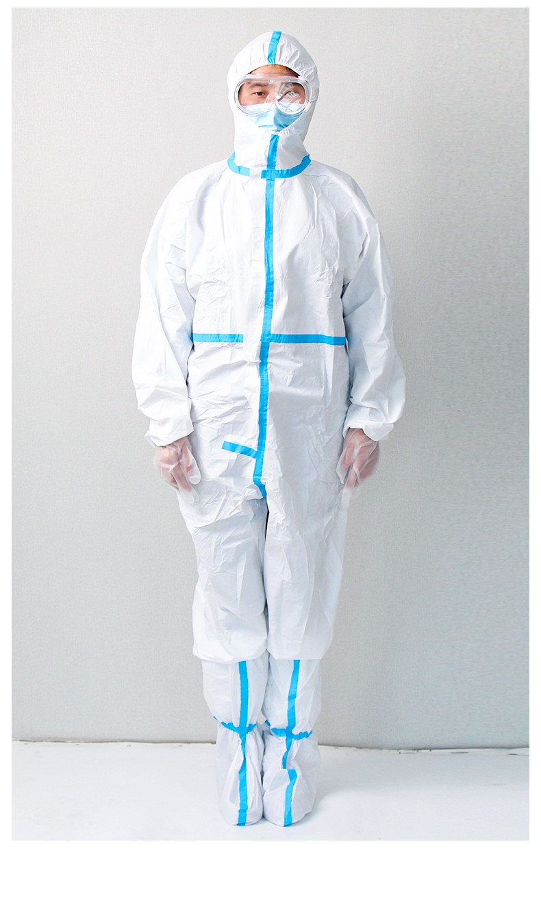 医用防护服带蓝条连体全身防护一次性防护服隔离衣全套坐飞机套装符合